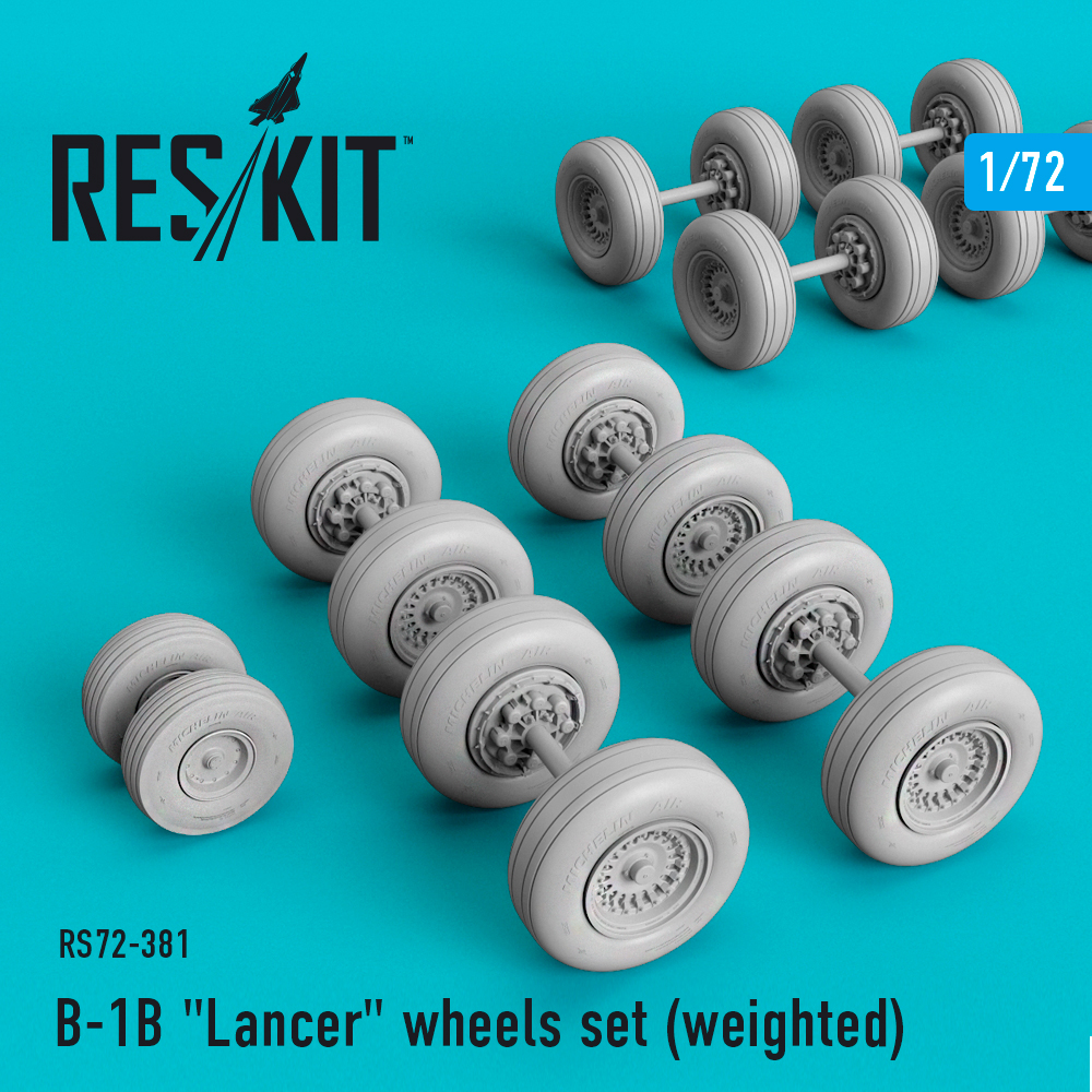 Additions (3D resin printing) 1/72Rockwell B-1B Lancer wheels set (bulged tyre/weighted effect) (designed to be used with Airfix, Monogram and Revell kits)
