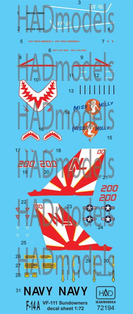 Decal 1/72 F-14A VF-111 'Sundowners' (HAS) (HAD)