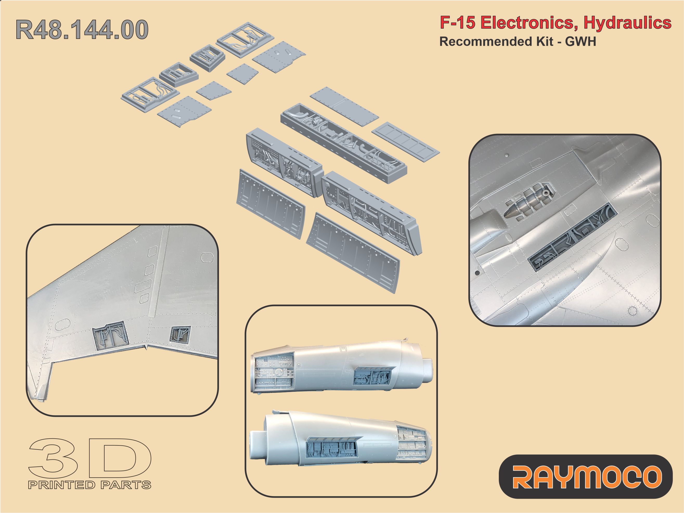 Additions (3D resin printing) 1/48 F-15 Electronics, Hydraulics (Raymoco)