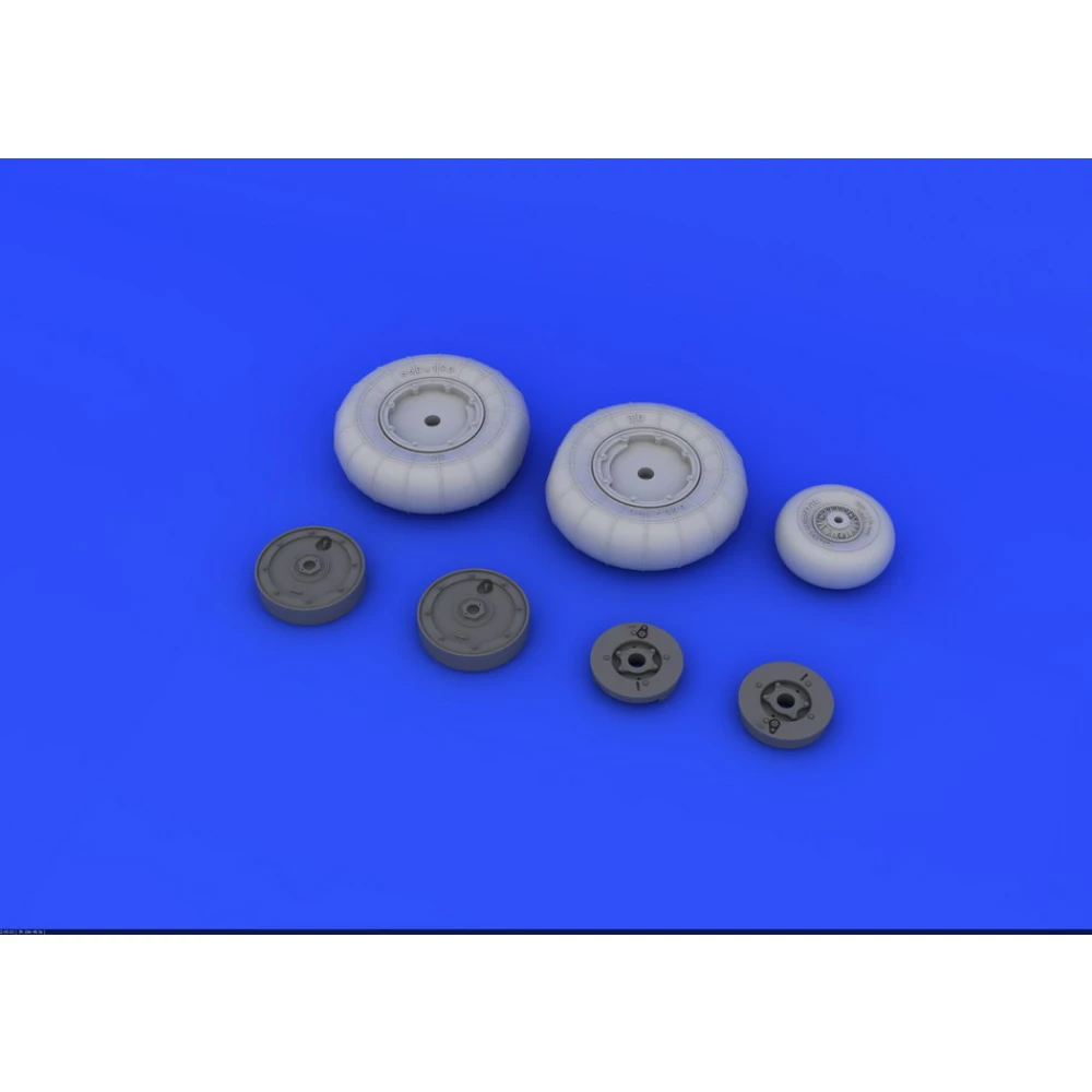 Additions (3D resin printing) 1/32 Messerschmitt Bf-109G-10 wheels with weighted tyre effect (designed to be used with Revell kits) 