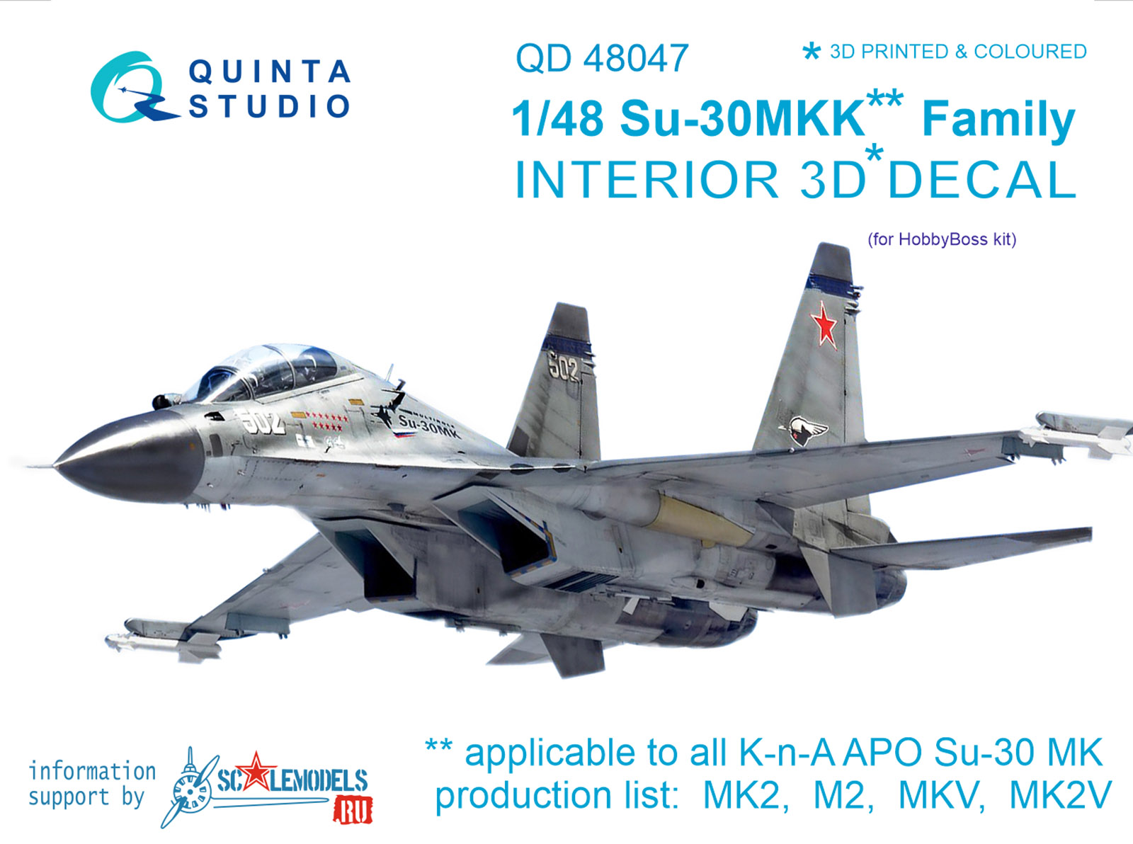 Su-30MKK 3D-Printed & coloured Interior on decal paper (for HobbyBoss kit)