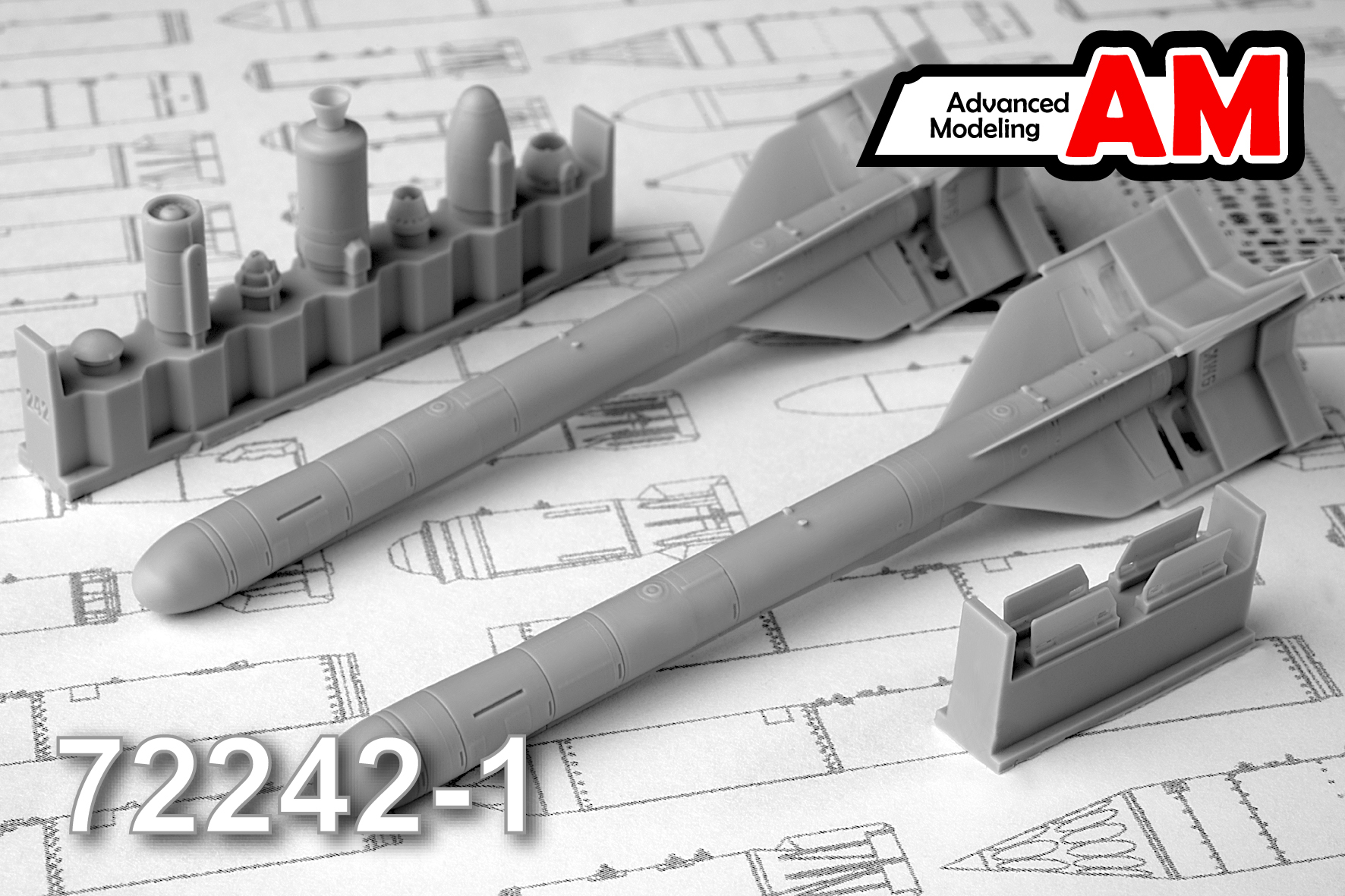 Additions (3D resin printing) 1/72 Aircraft guided missile Kh-58MK with launcher AKU-58 (Advanced Modeling) 