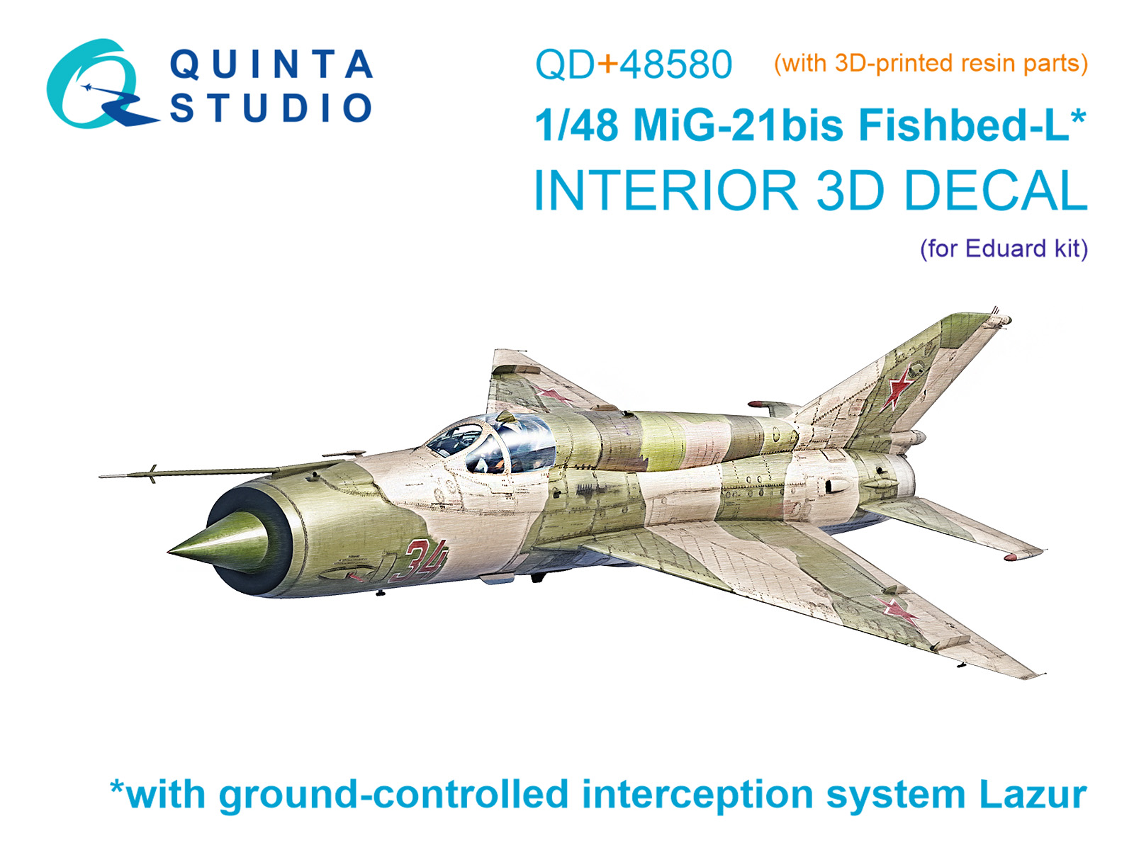 MiG-21bis early Fishbed-L 3D-Printed & coloured Interior on decal paper (Eduard) (with 3D-printed resin parts)