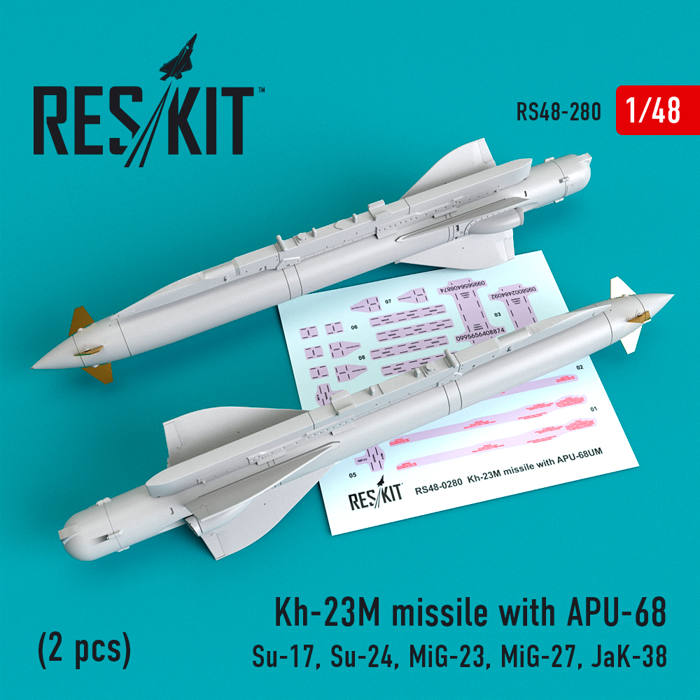 Additions (3D resin printing) 1/48 Kh-23M missile with APU-68 (2 pcs) (ResKit)