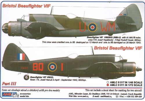 Decal 1/72 Bristol Beaufighter Decals Part 3 (AML)
