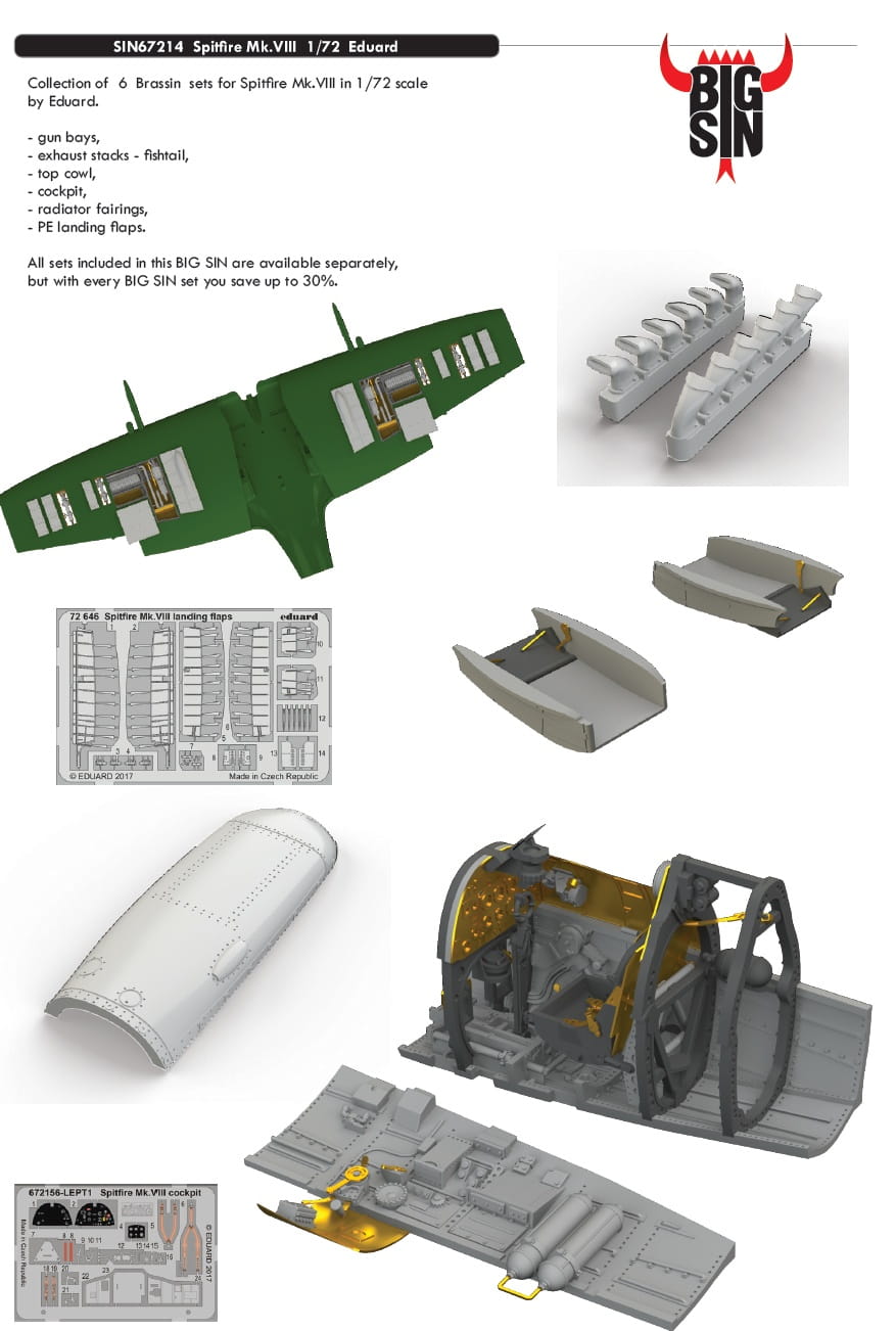 Additions (3D resin printing) 1/72 Spitfire Mk. VIII add-on set