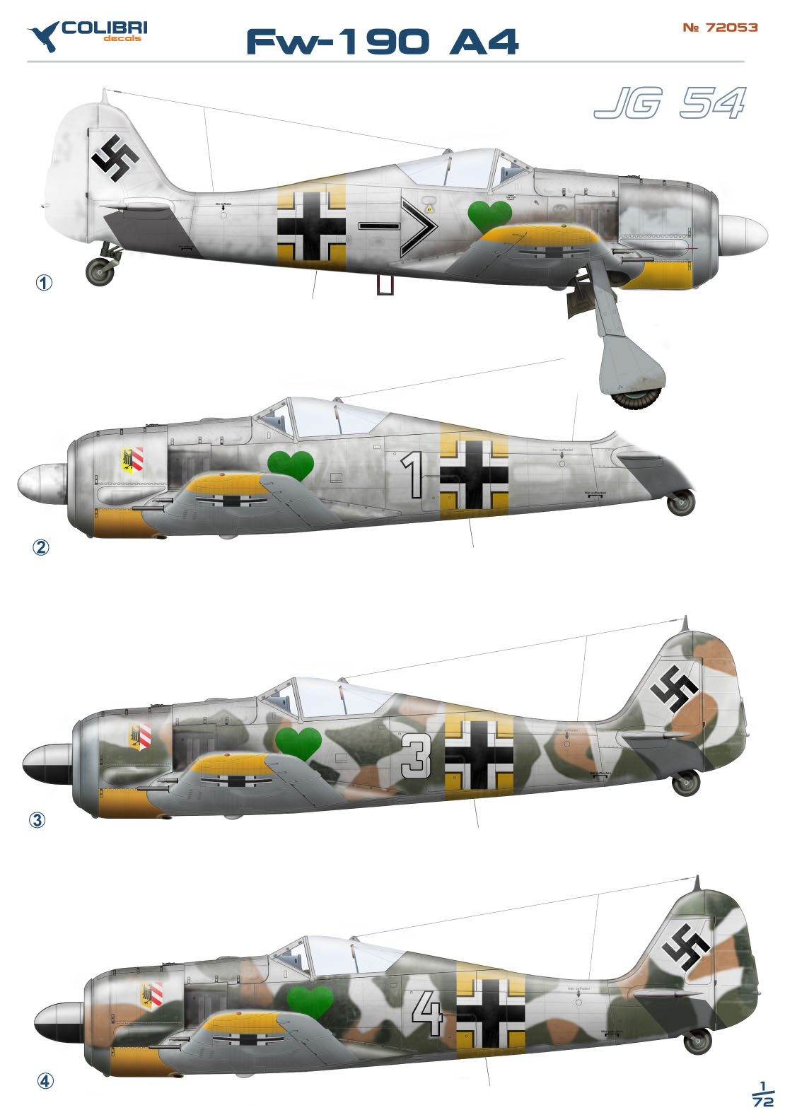 Decal 1/72 Fw-190 A4 Jg 54 (Colibri Decals)