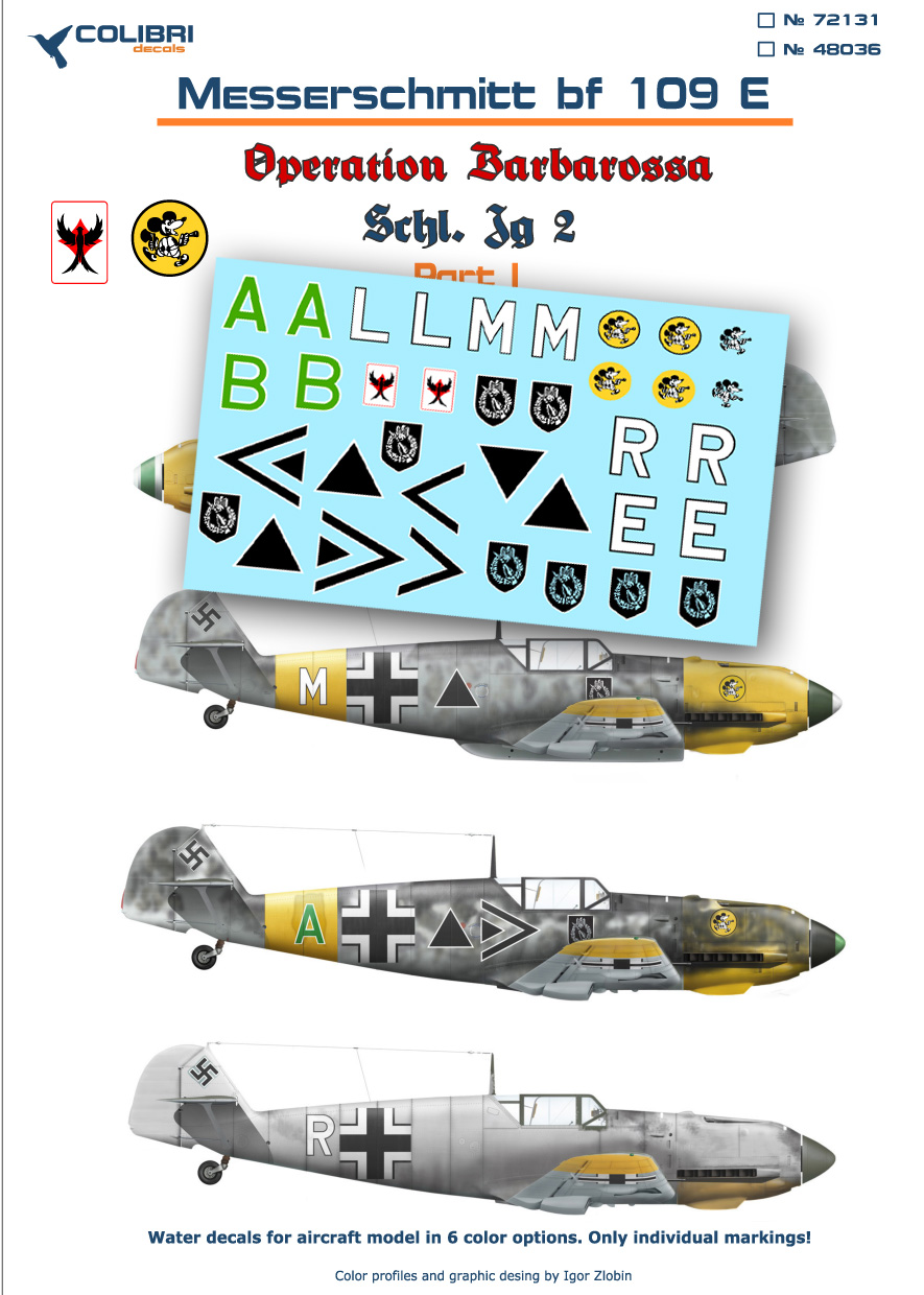 Decal 1/48 Bf-109 E (Schl)/LG 2 (Operation Barbarossa) Part I (Colibri Decals)