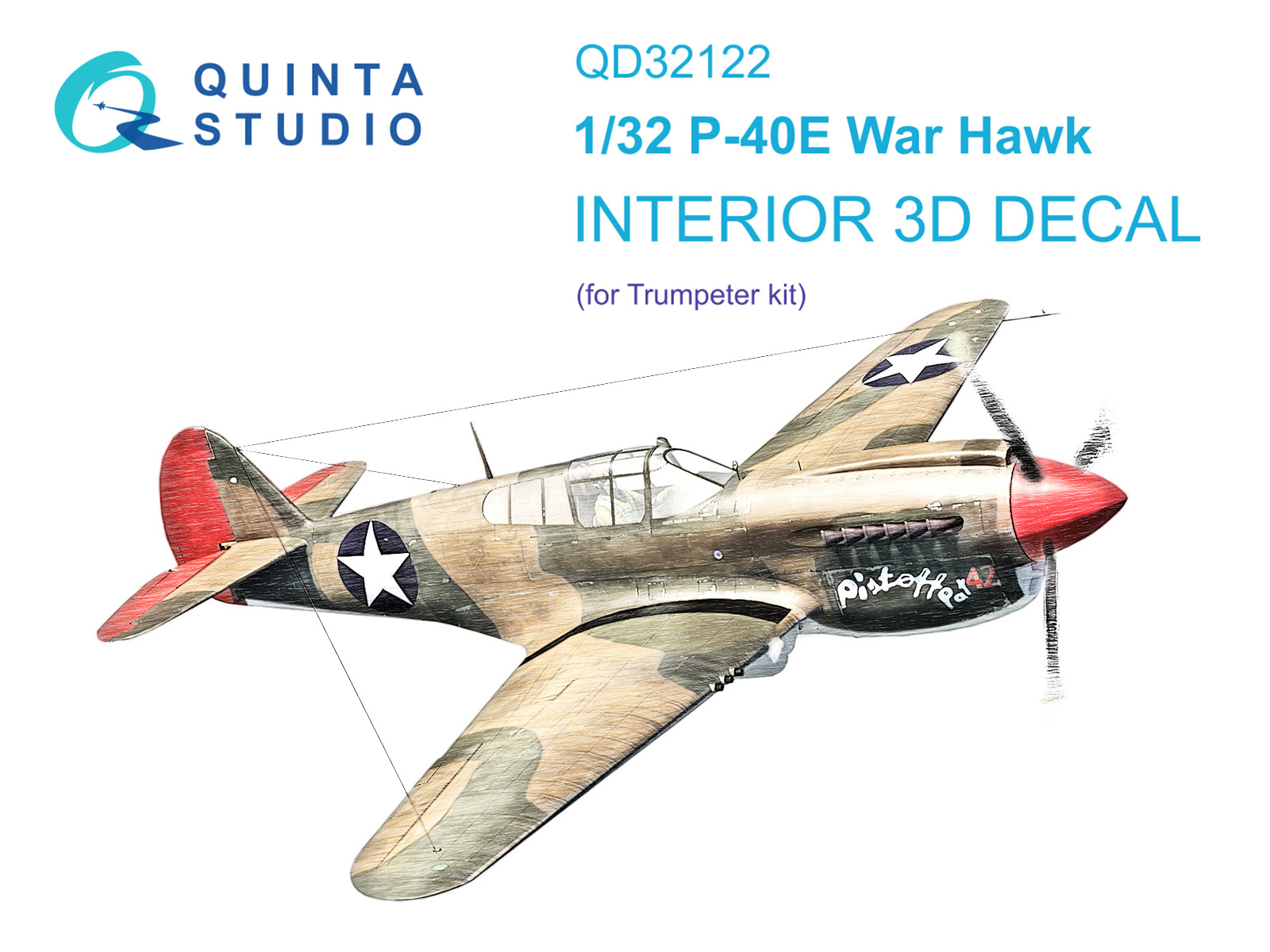 P-40E War Hawk 3D-Printed & coloured Interior on decal paper (Trumpeter)