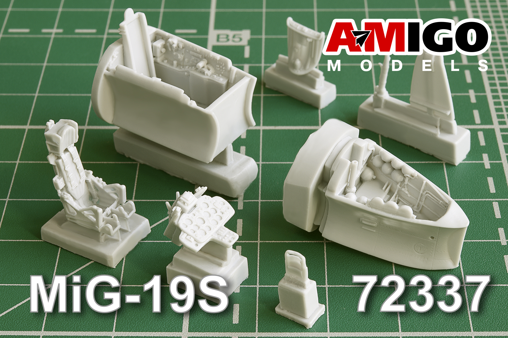 Additions (3D resin printing) 1/72 MiG-19S aircraft cockpit with KK-2 ejection seat (Amigo Models) 