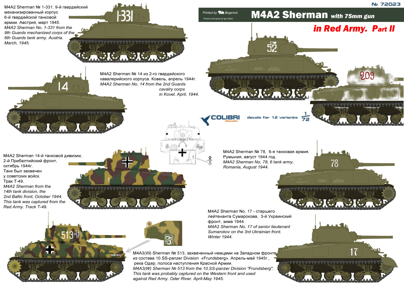 Decal 1/72 M4A2 Sherman in Red Army Part II (Colibri Decals)