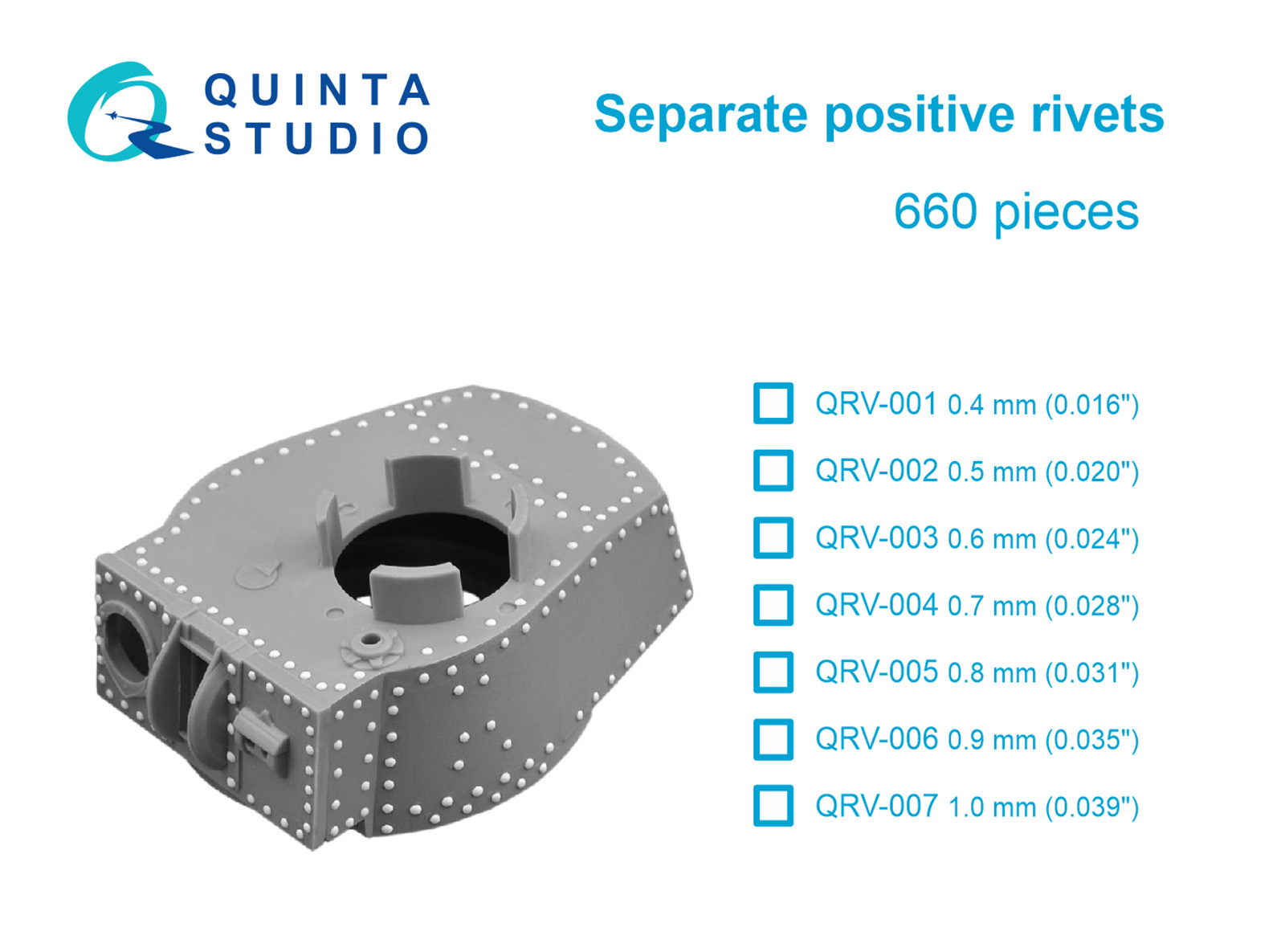 Separate positive rivets, 0.6mm (0.024"), 660 pcs