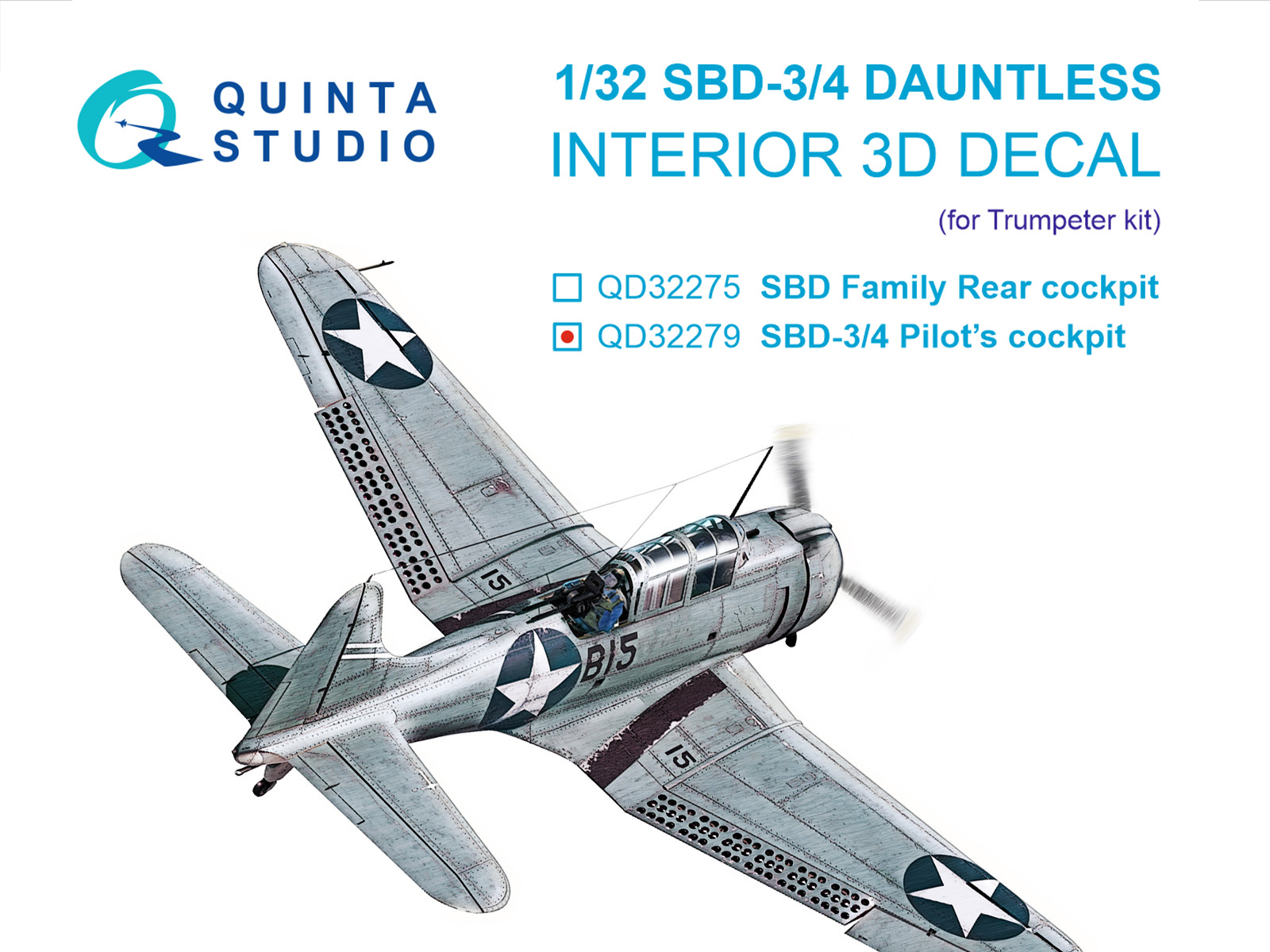 SBD-3/SBD-4 Dauntless Pilot's Cockpit  3D-Printed & coloured Interior on decal paper (Trumpeter)