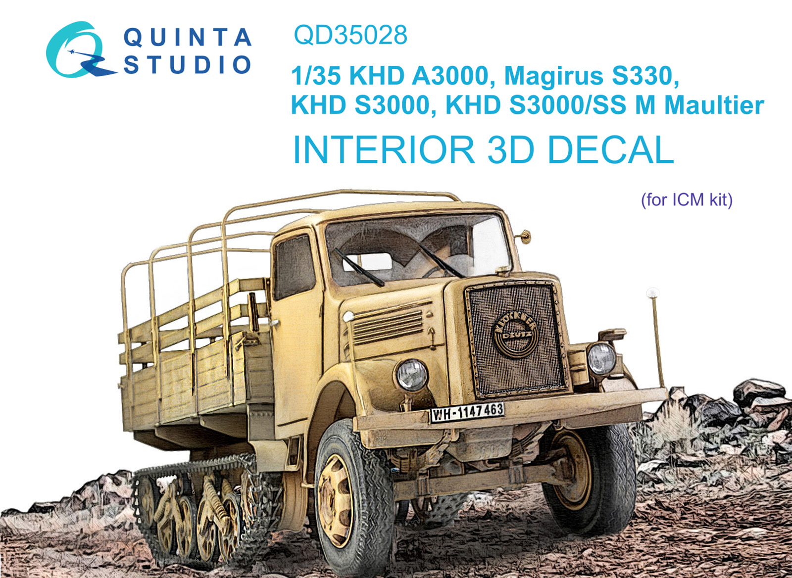 KHD A3000, Magirus S330, KHD S3000, KHD S3000/SS M Maultier  3D-Printed & coloured Interior on decal paper (ICM)