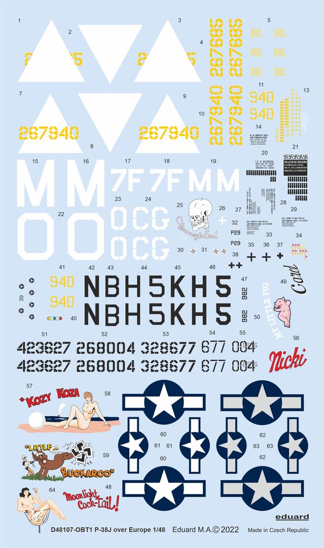 Decal 1/48 P-38J over Europe (TAM)