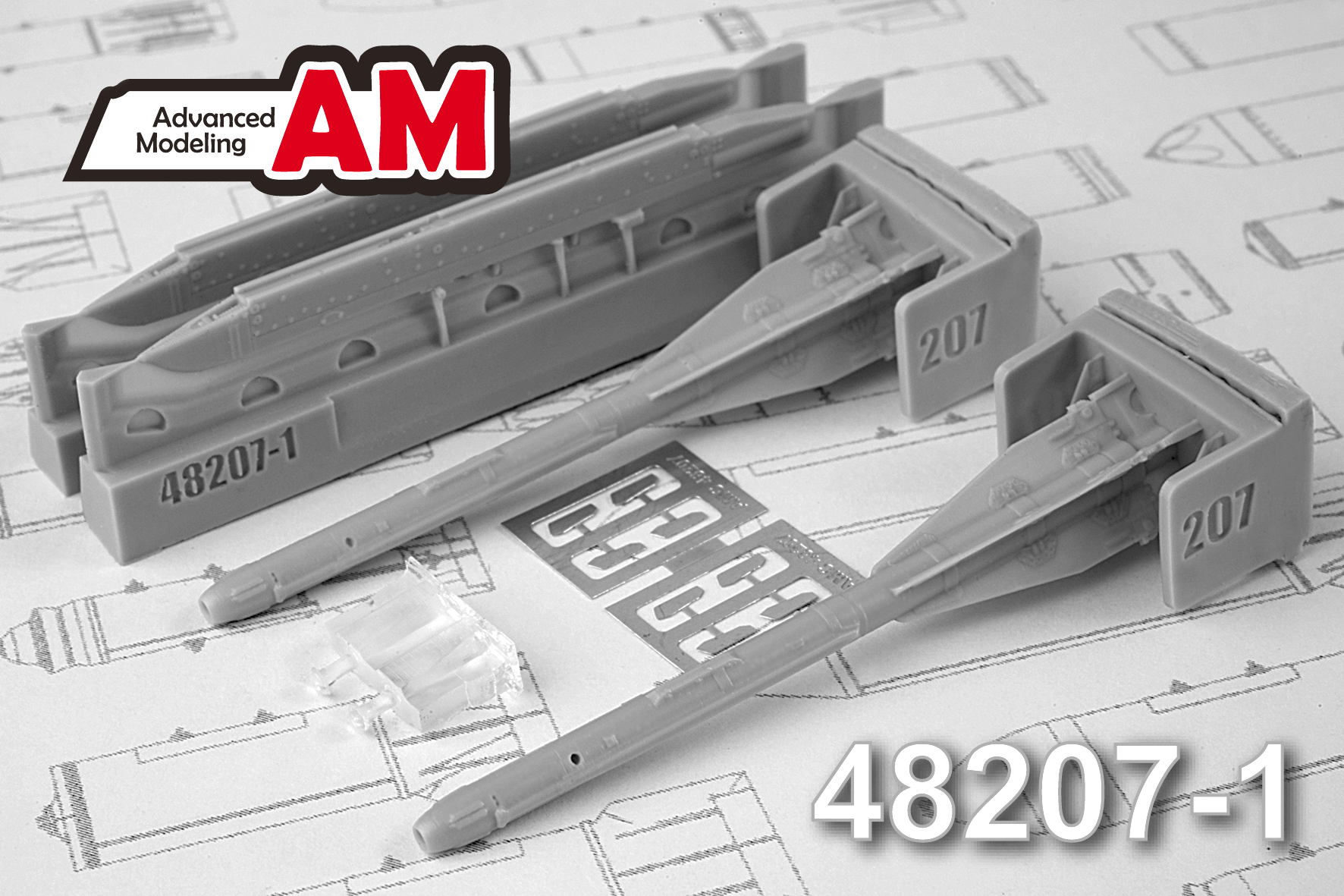 Additions (3D resin printing) 1/48 R-60 aircraft guided missile with P-62-1 launcher (Advanced Modeling) 