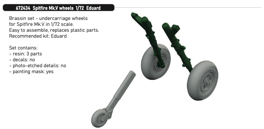 Additions (3D resin printing) 1/72 Supermarine Spitfire Mk.V wheels 1/72 (designed to be used with Eduard kits)