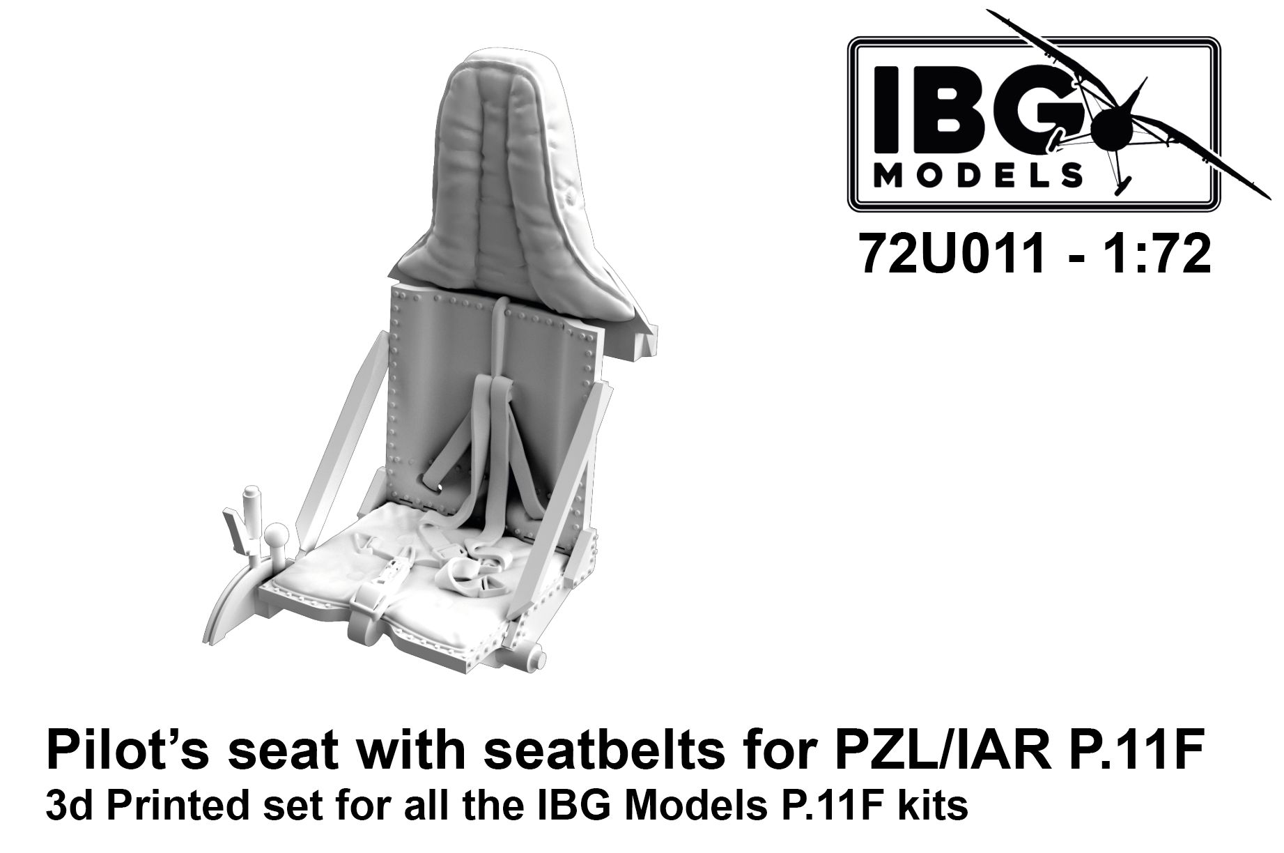 Additions (3D resin printing) 1/72 Pilot's seat with seatbelts for PZL/IAR P.11F (designed to be used with IBG Models kits) 