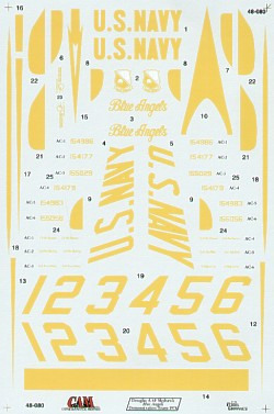 Decal 1/48 Douglas A-4F Skyhawk Blue Angels Team 1 - 6. Includes serials and names for 1978 team (CAM)
