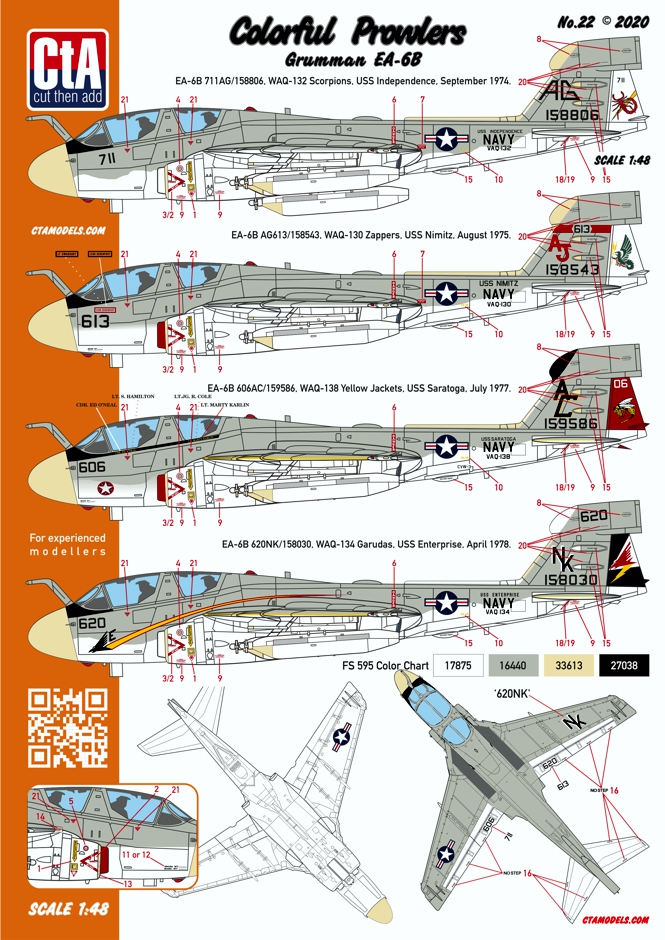 Decal 1/48 "Colorful Prowlers" - Grumman EA-6B, 4 Markings. (Cut then Add)