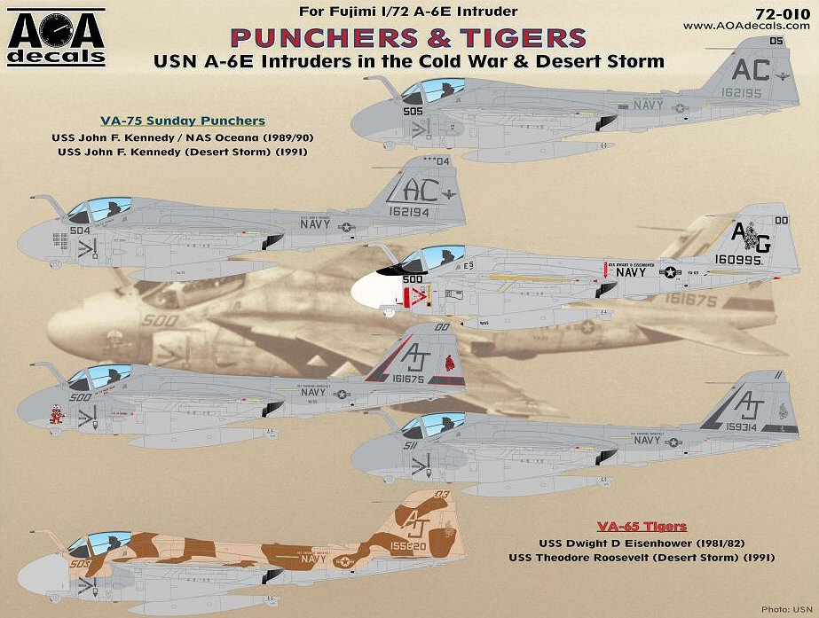 Decal 1/72 Punchers & Tigers - USN Grumman A-6E Intruders in the Cold War & Desert Storm (AOA Decals)