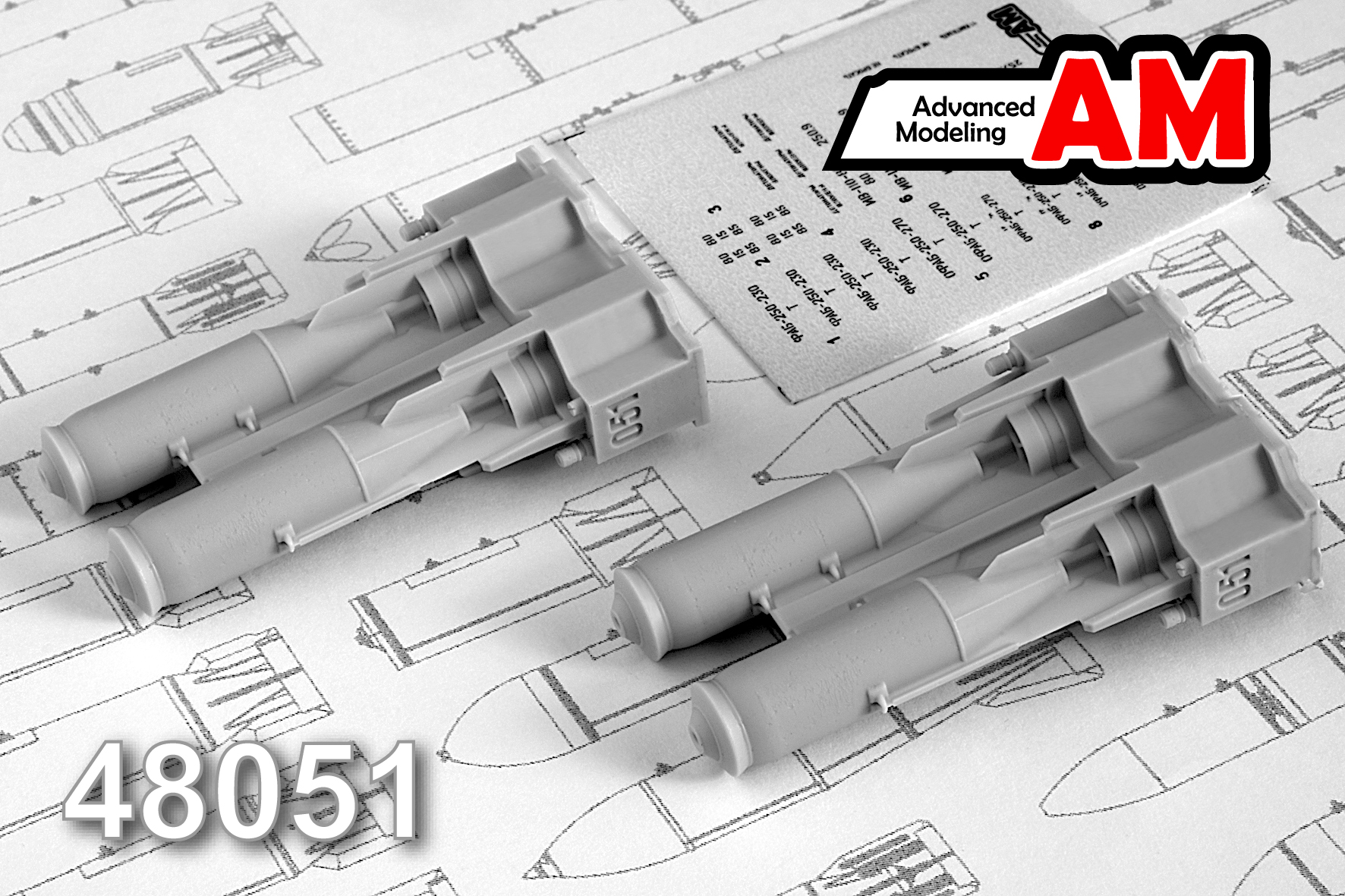 Additions (3D resin printing) 1/48 OFAB-250-230, 250 kg caliber fragmentation-fuzed aerial bomb (Advanced Modeling) 