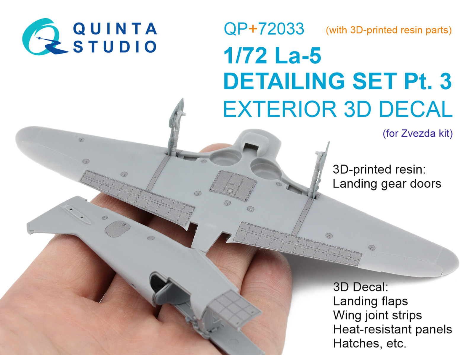 La-5 Detailing Set Pt.3: Landing gear doors, Flaps cover, hatches and panels (Zvezda) (with 3D-printed resin parts) 