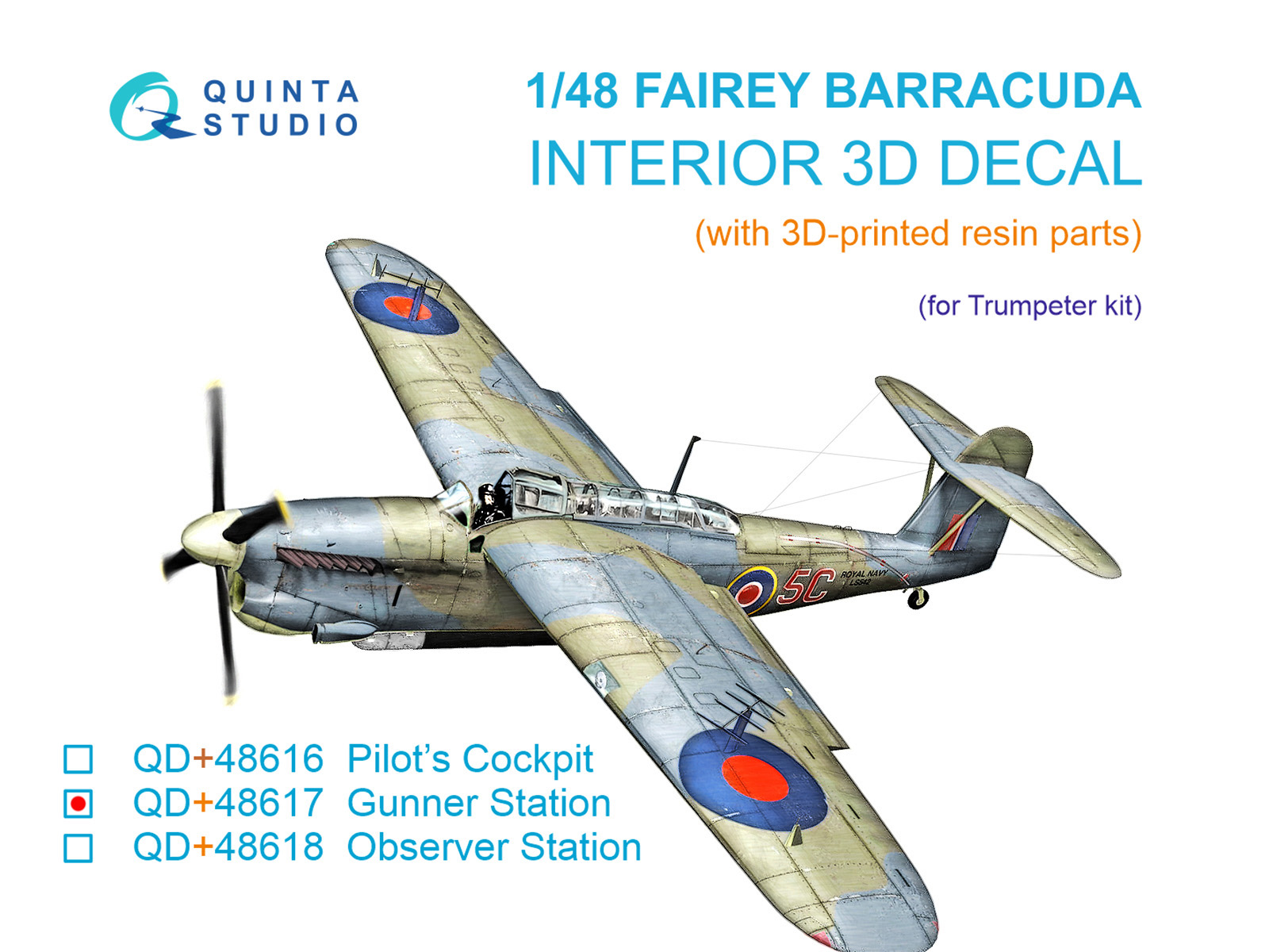 Fairey Barracuda Gunner Station 3D-Printed & coloured Interior on decal paper (Trumpeter) (with 3D-printed resin parts)