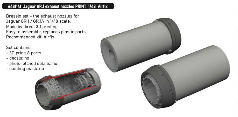 Additions (3D resin printing) 1/48 Sepecat Jaguar GR.1 exhaust nozzles (3d-printed) 1/48 (designed to be used with Airfix kits)