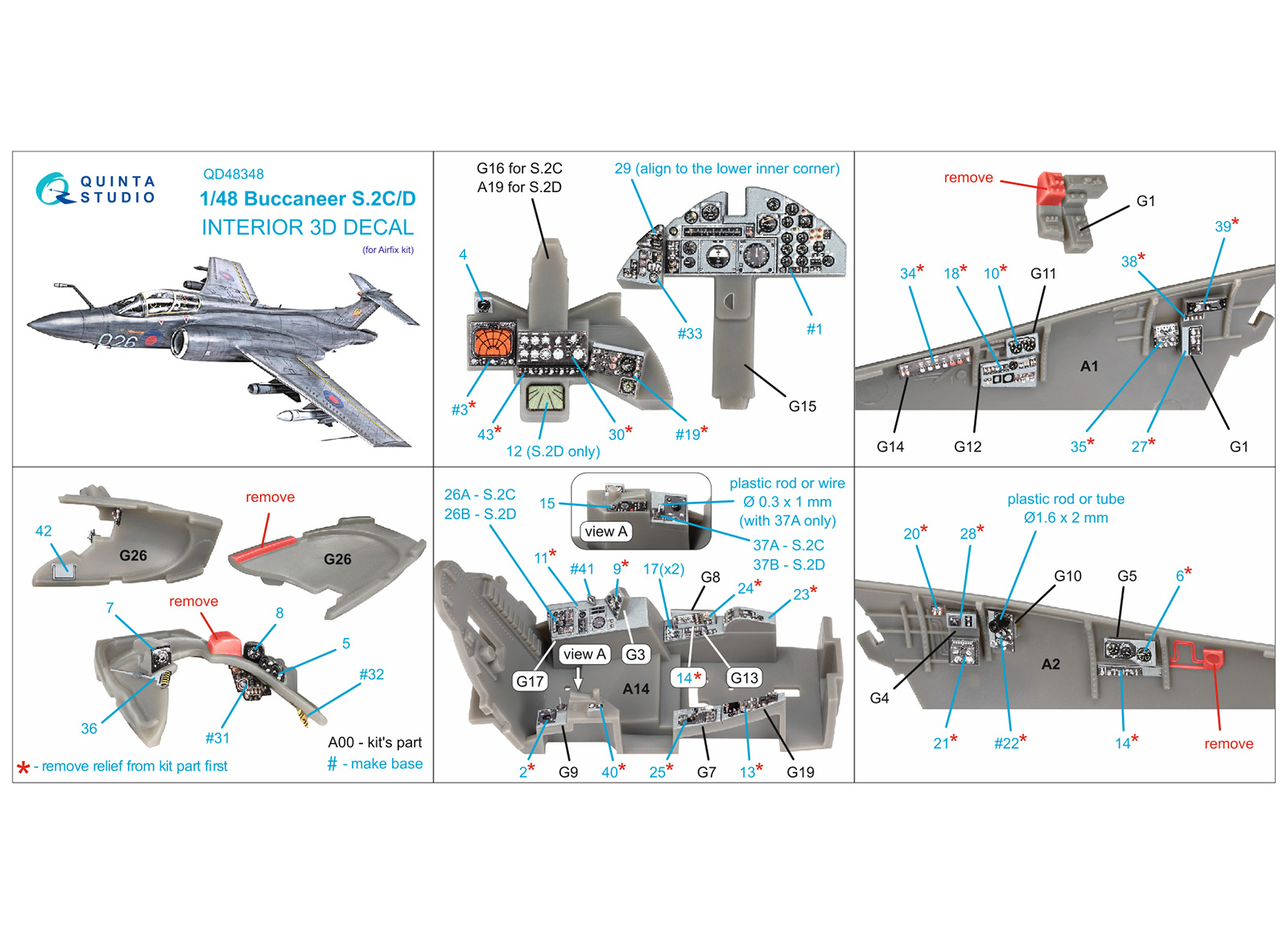 Buccaneer S.2C/D 3D-Printed & coloured Interior on decal paper  (Airfix)