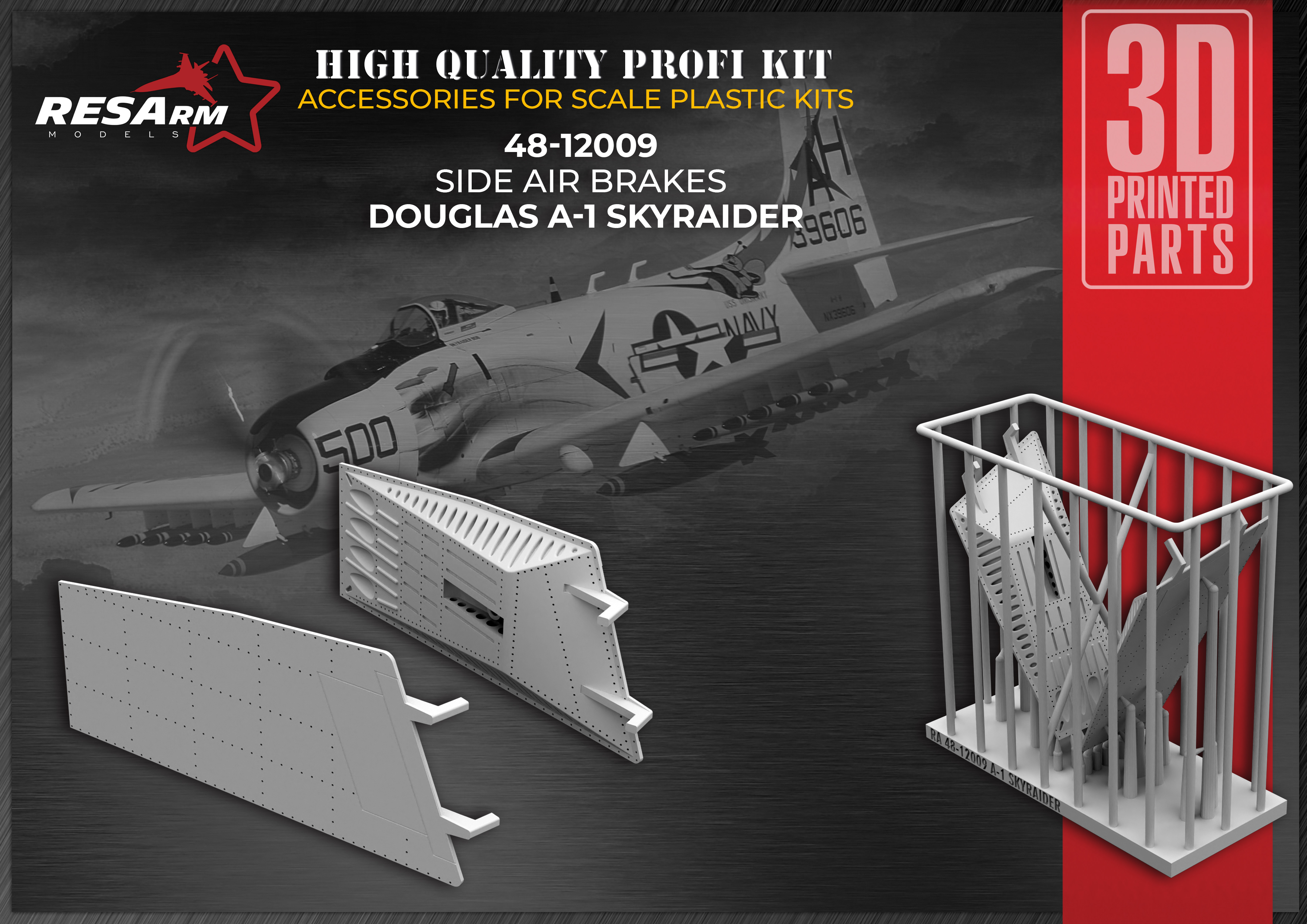 Additions (3D resin printing) 1/48 Douglas A-1 Skyraider side air brakes (RESArm)
