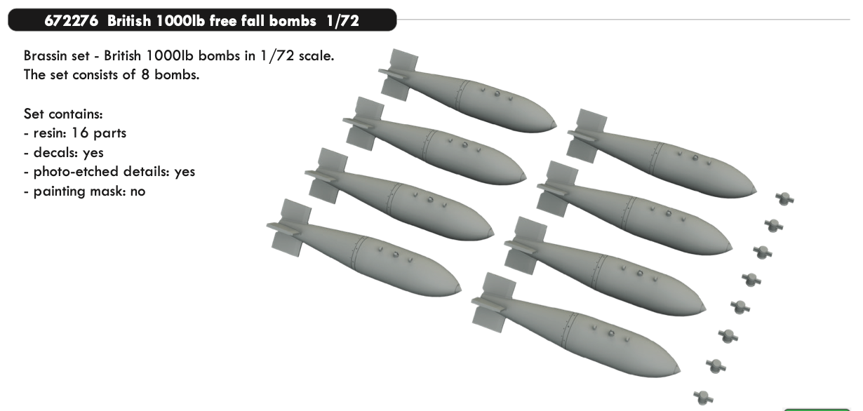 Additions (3D resin printing) 1/72 British 1000lb free fall bombs