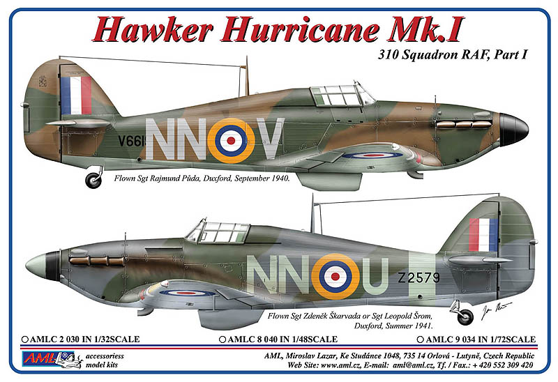 Decal 1/72 310th Squadron RAF, Part I / Hawker Hurricane Mk.I (AML)
