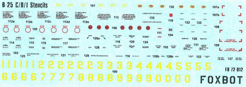 Decal 1/72 North-American B-25C/B-25D/B-25J Mitchell Stencils