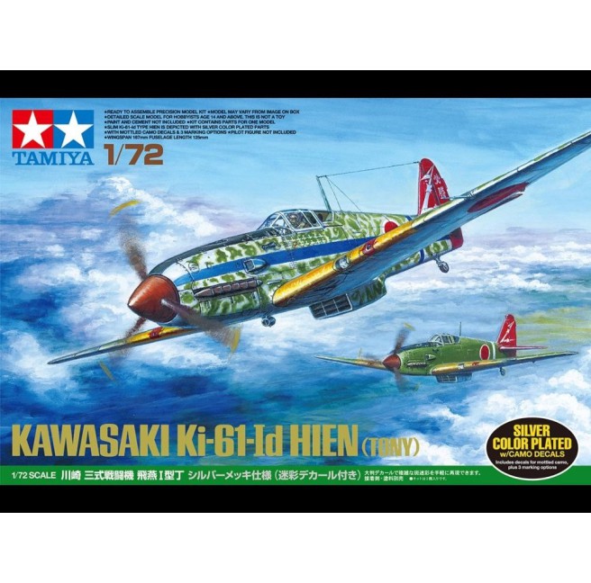 Model kit 1/72 Kawasaki Ki-61-Id Hien (Tony) Silver Color Plated (w/Camo Decals) (Tamiya)