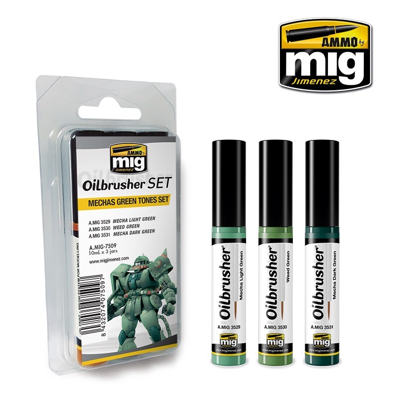 Mechas Green Tones OILBRUSHER SET (Ammo Mig) (3x10ml) 