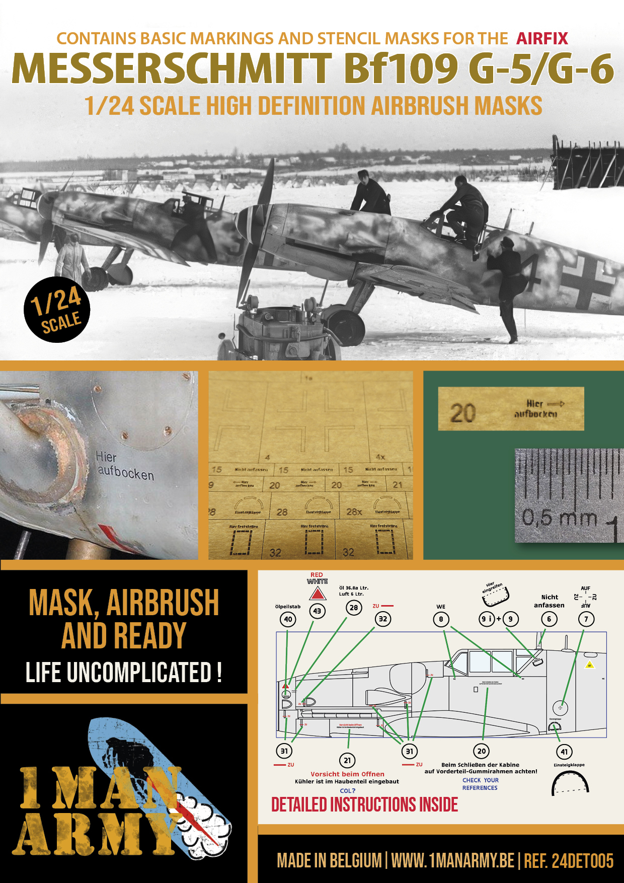 Paint mask Messerschmitt Bf-109G-5/G-6 high definition airbrush masks (designed to be used with Airfix AX17003 kits 