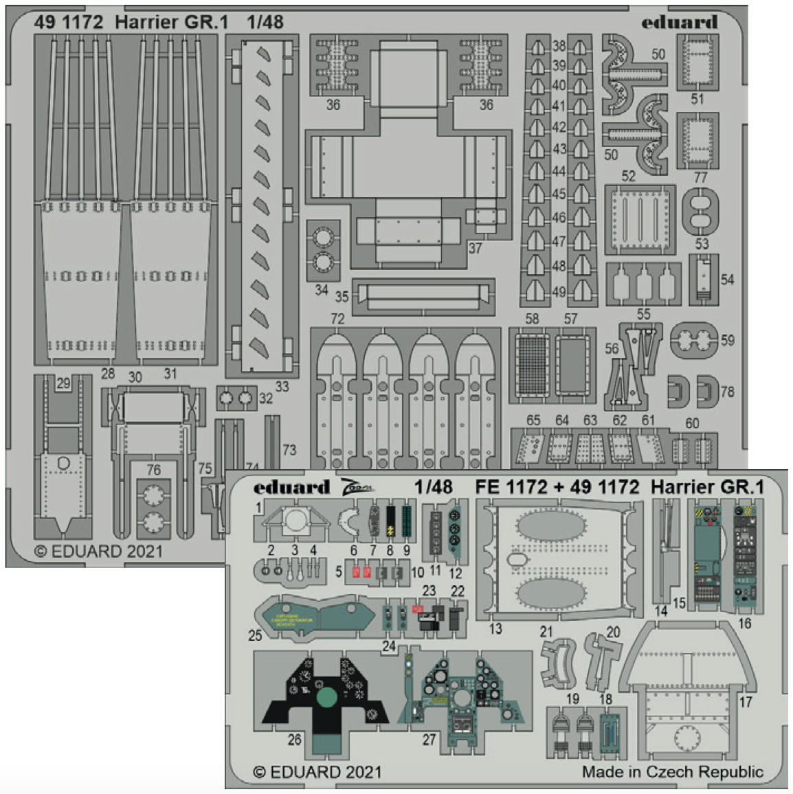 Photo Etching Kit 1/48 BAe Harrier GR.1 (designed to be used with Kinetic Model kits)