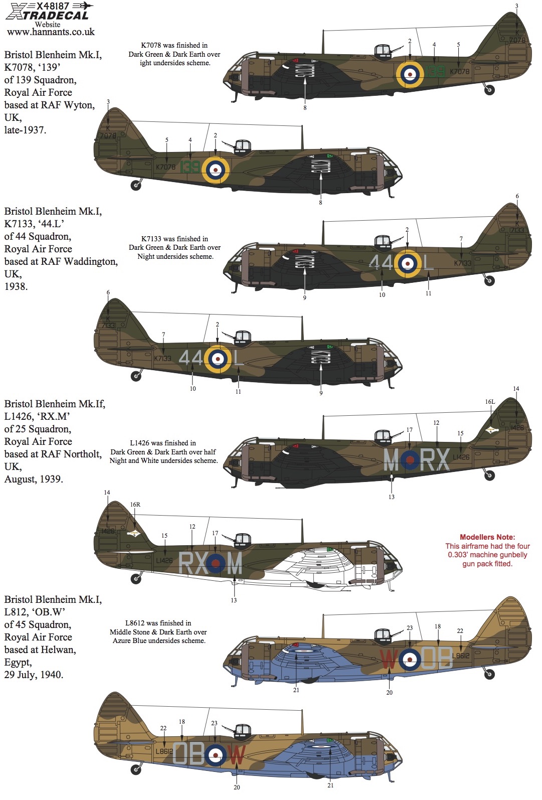Decal 1/48 Bristol Blenheim Mk.I/Mk.IF (4) (Xtradecal)