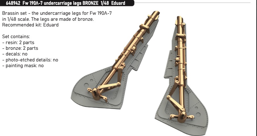 Aircraft detailing sets (metal) 1/48      Focke-Wulf Fw-190A-7 undercarriage legs BRONZE (designed to be used with Eduard kits) 