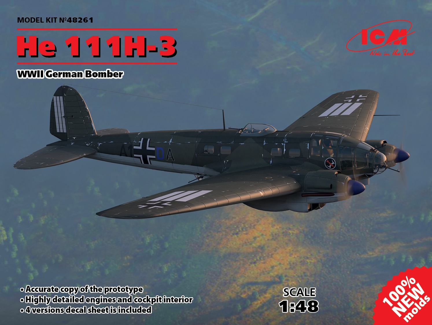 Model kit 1/48 Heinkel He-111H-3 WWII German Bomber (ICM)