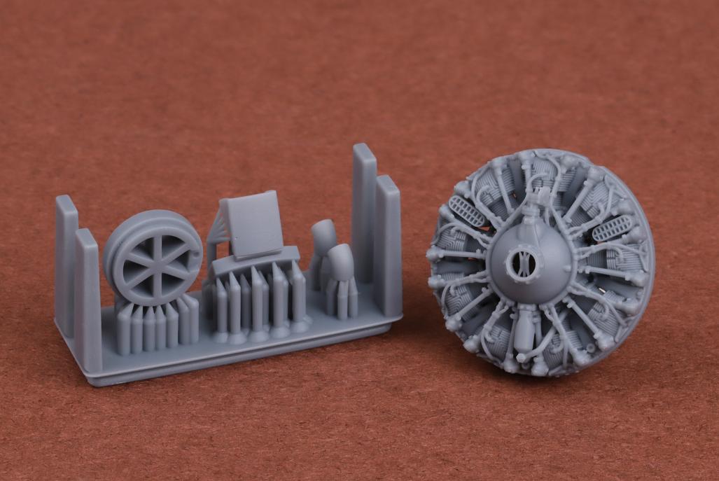 Additions (3D resin printing) 1/72 Douglas SBD-5 Dauntless engine, oil cooler and exhaust set (3d-printed) (designed to be used with Hasegawa and Hobby 2000 kits)