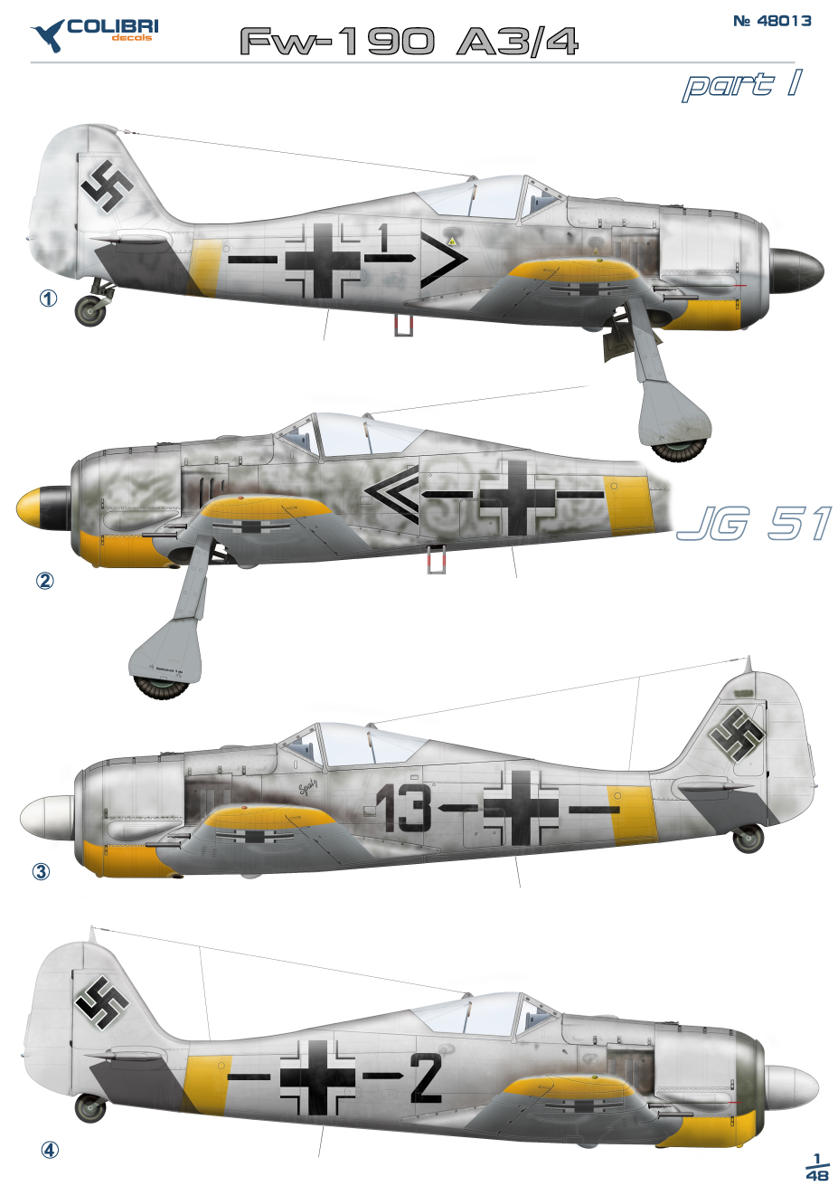Decal 1/48 Fw-190 A3 Jg 51 part I (Colibri Decals)