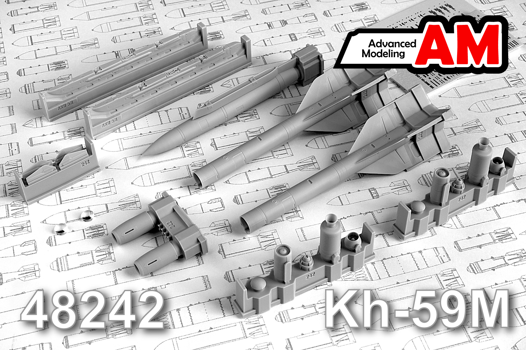 Additions (3D resin printing) 1/48 Aircraft guided missile Kh-59M with launcher AKU-58 (Advanced Modeling) 