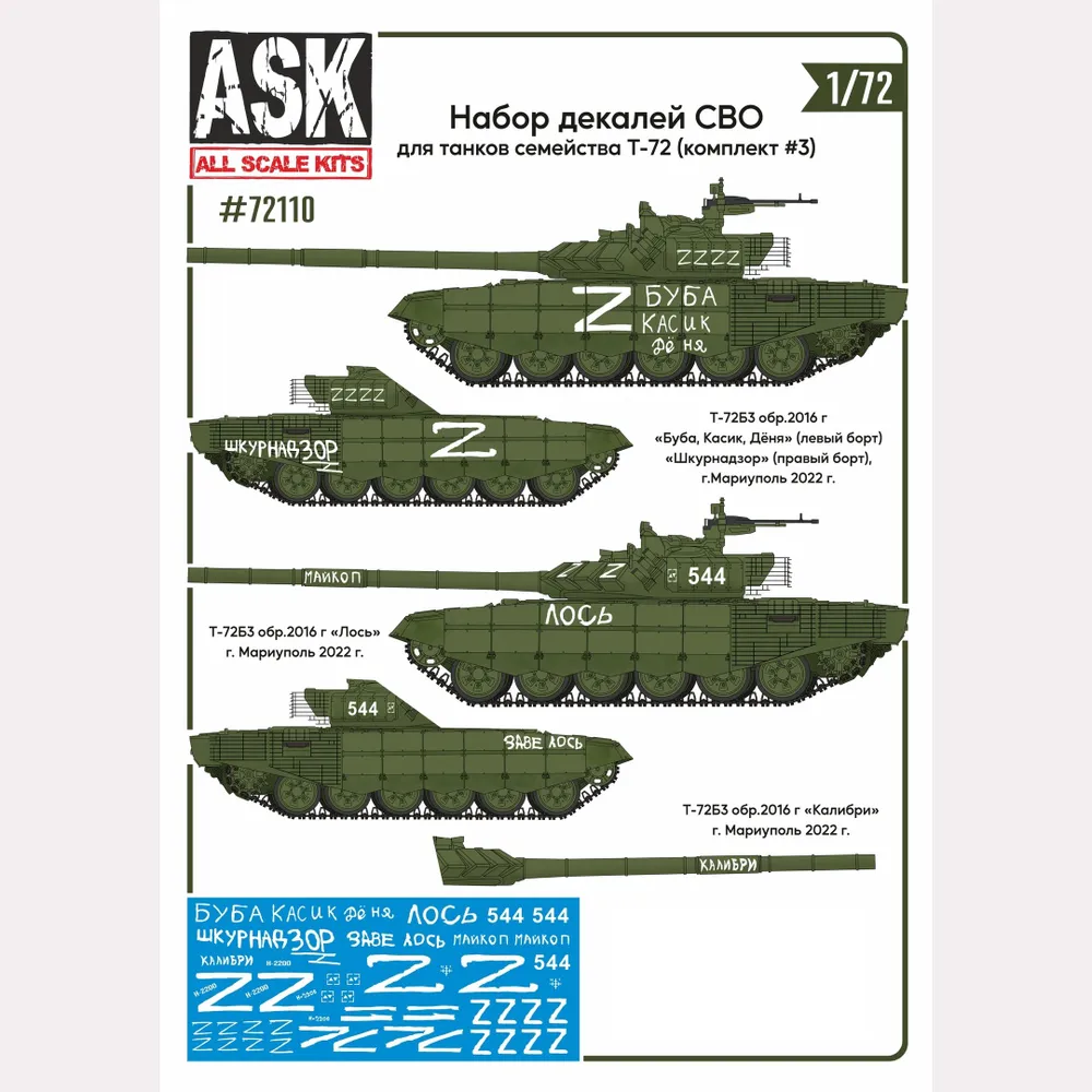 Decal 1/72 A set of SMO decals (for tanks of the T-72 family, "Buba, Cacique, Denya", "Moose" ...) #3 (ASK)