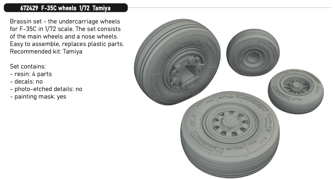 Additions (3D resin printing) 1/72 Lockheed-Martin F-35C Lightning II wheels 1/72 (designed to be used with Tamiya kits)
