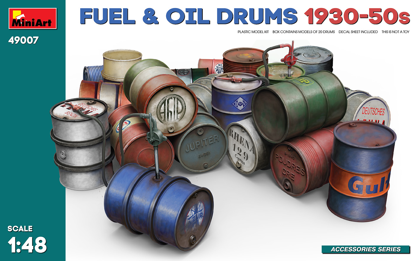 Diorama bases 1/48 Fuel & Oil drums 1930-50s (20 pcs.,w/ decals) (MiniArt) 