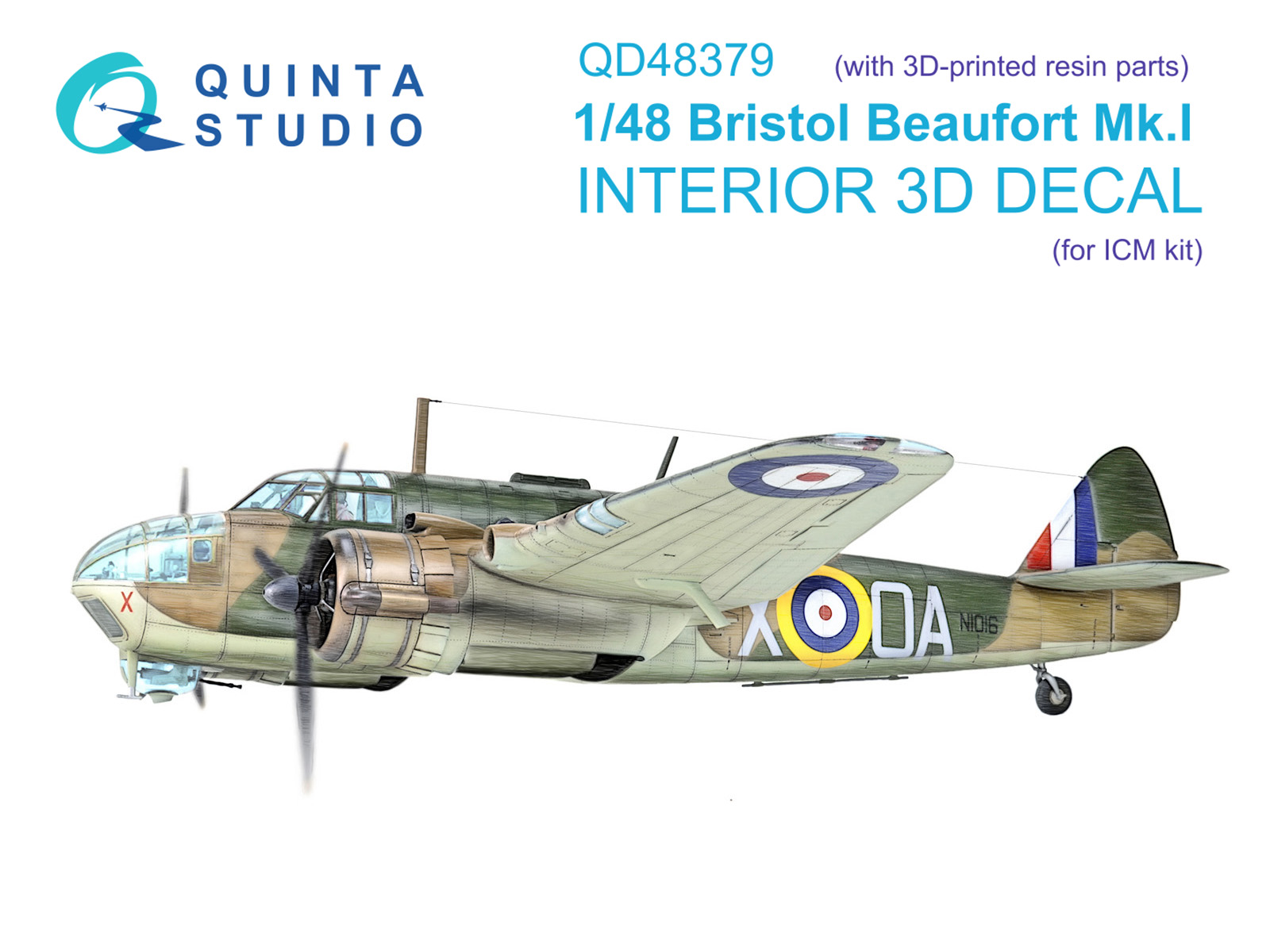 Bristol Beaufort Mk.I 3D-Printed & coloured Interior on decal paper (ICM) (with 3D-printed resin parts)