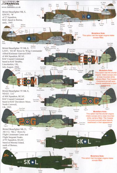 Decal 1/48      Bristol Beaufighter Mk.X, TF Mk.X, Mk.21, TT Mk.21 (5) (Xtradecal)