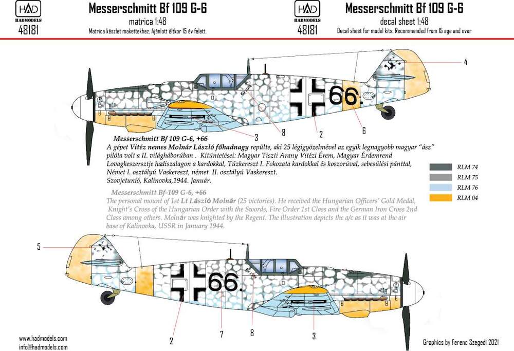 Decal 1/48 Messerschmit  Bf 109G-6 (HAD)